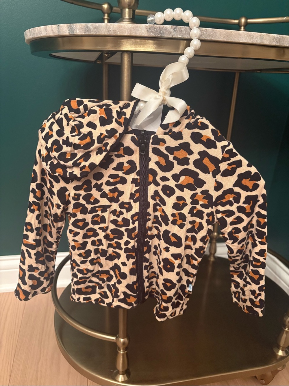 Kids Leopard Print Zip-Up Hoodie Jacket - Beige & Brown